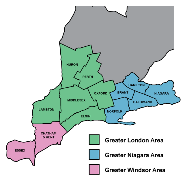Regional map of southwestern Ontario