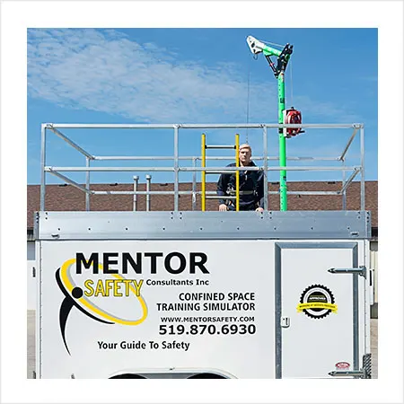 Mentor Safety Confined Space Training Simulator - a trailer with a boom to lower the trainee into an enclosed space