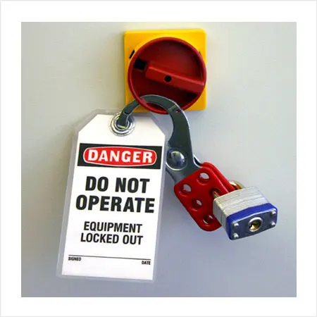 Lockout tag that reads Danger Do Not Operate Equipment Locked Out
